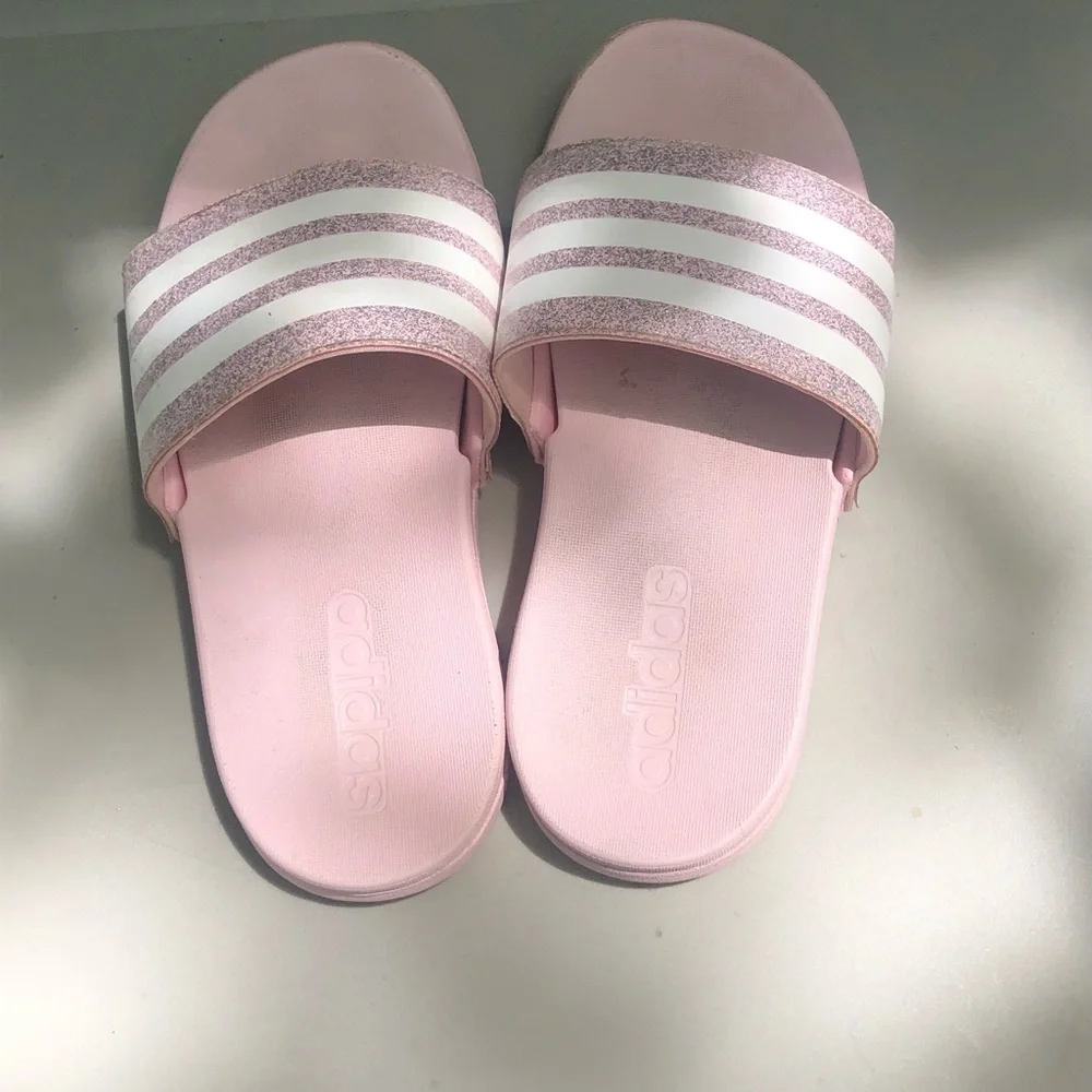 Adidas Kids' Pink Slide Sandals with White Stripes